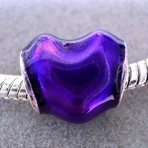 Purple Enamel Heart Bead Charm fits PANDORA Bracelet
